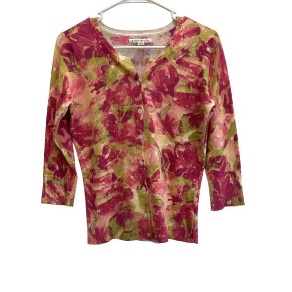 Susan Bristol Women S Spring Pink Yellow Purple Cardigan Bright Summer - Picture 1 of 8